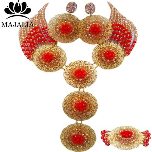 New Wedding Jewelry Nigeria Wedding Beads African Ladies Wedding Dress Accessories Bridal Gold ab Crystal Jewelry Set SJ-43