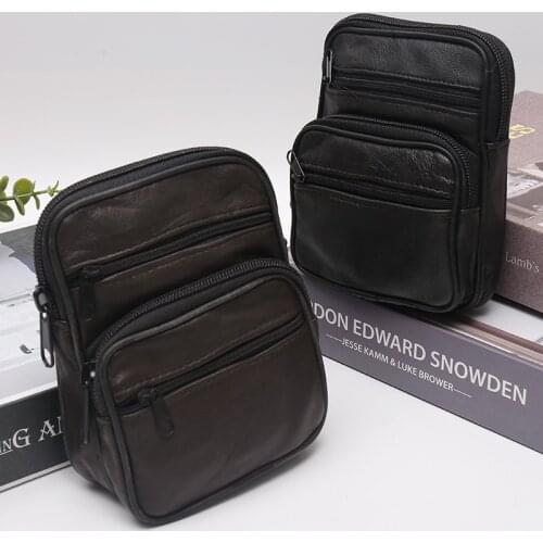 Factory Wholesale Mens New Waterproof Mobile Phone Waist Bag Wear Leather Belt Sheepskin Multifunction Elderly Change Key Bag