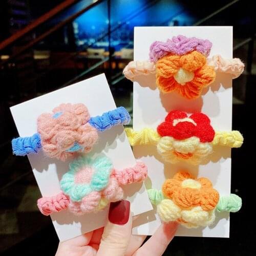 Autumn and Winter Children Cute Soft Knitting Flower Elastic Hair Bands Girls Sweet Scrunchies Rubber Bands Kid Hair Accessories
