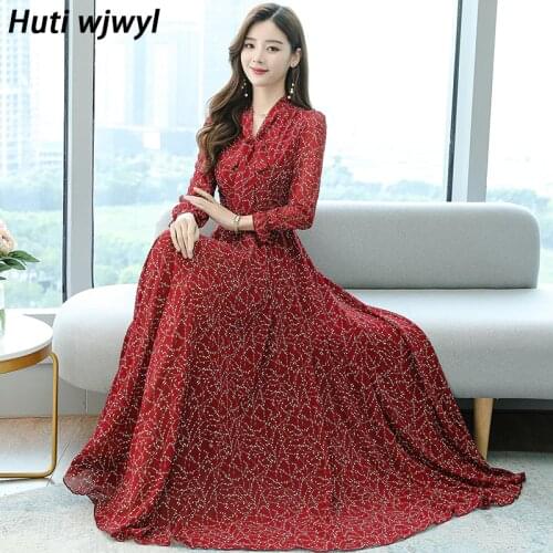 4XL Plus Size Floral Chiffon Boho Beach Midi Dress 2021 Autumn Winter Black Casual Dress Women Vintage Party Pink Maxi Vestidos