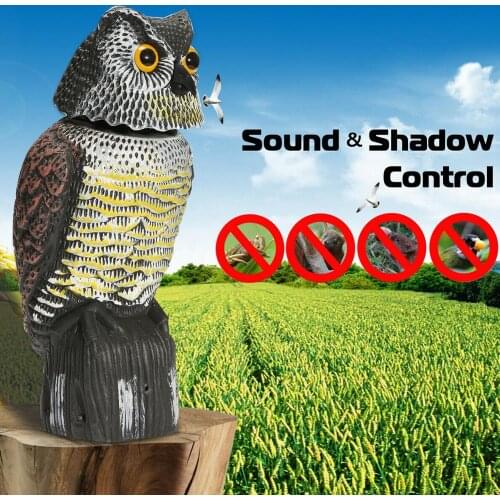 Bird Scarer 360°Rotate Head Sound Owl Decoy Protection Repellent Pest Control Scarecrow Garden Yard Move Decor