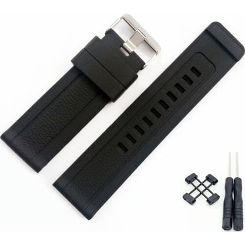 24 mm Black Silicone Rubber Strap Watch Band With Watches Buckle Belt For Suunto Core Watch + Adapters + 2Pcs Tools