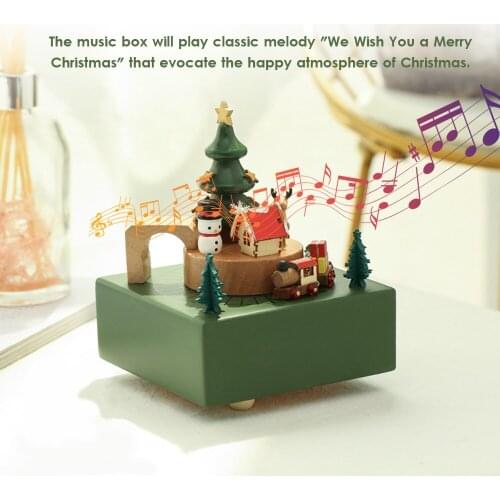 Christmas Train Music Box Stem-winding Musical Box Beech Wood Music Box Moving Magnetic Toggle Switch Excellent Gifts Decoration