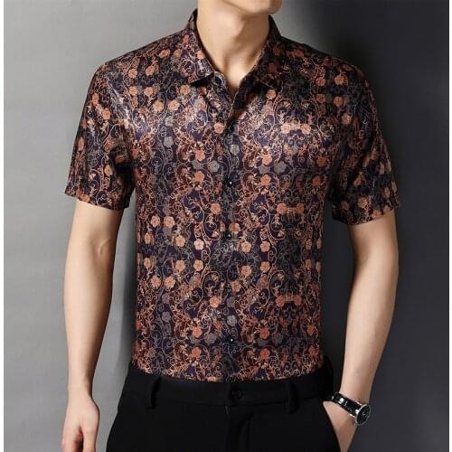 Summer Retro Oversize Wide Silk Shirts Vintage Printed Luxury Clothes For Mens Fashion Big Size Smooth Comfortable Blouses Large