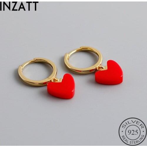 INZATT Real 925 Sterling Silver Red Heart Hoop Earrings For Fashion Women Party Minimalist Fine Jewelry Cute Accessories Gift