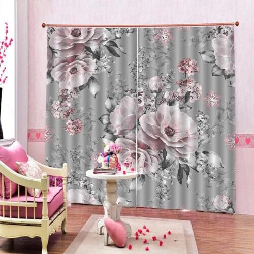 Grey curtains flower curtain Luxury Blackout 3D Window Curtains For Living Room Bedroom Customized size