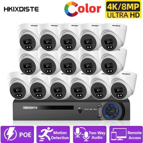 H.265 4k Security Camera System 16CH POE NVR Kit HD 8MP Full Color Night Vision CCTV Video Surveillance Cameras System Set XMEYE