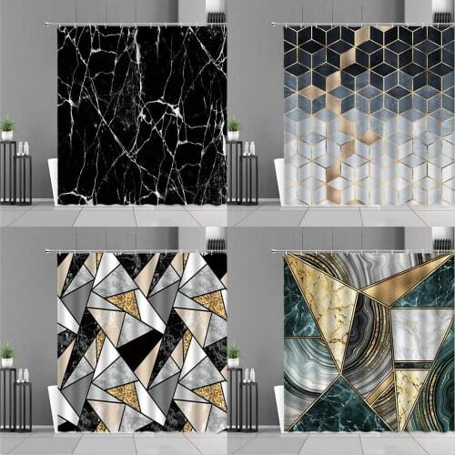 Modern Marble Shower Curtains Creative Geometric Plaid Stripe Pattern Home Decor Waterproof Fabric Bathroom Curtain With Hooks