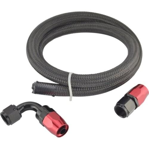 AN4 AN6 AN8 AN10 1M Nylon Braided Fuel Hose Line Oil Pipe 0+90 Degree Swivel Hose End fitting Kit