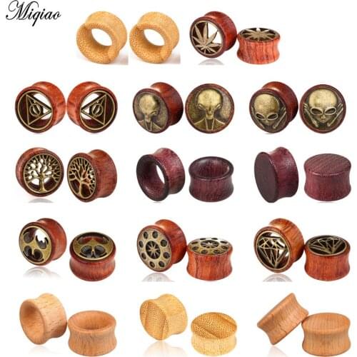 Miqiao 2pcs Wood Flesh Tunnels Saddle Ear Gauges Ear Plugs Expander 8mm-20mm Solid Hollow Body Piercing Jewelry For Men Women