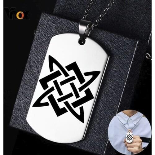 Vnox Slavic Star Of Russia Stainless Steel Dog Tag Guardian Star Svaroga Square Russian Symbols Icons Custom Men Necklace