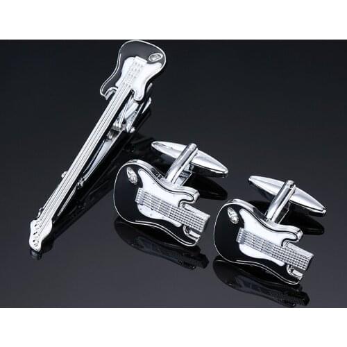 High-quality Guitar Pattern Cufflinks Set Musical Instruments Tie Clip Cuff Links Match Mens Party Ceremony Shirt