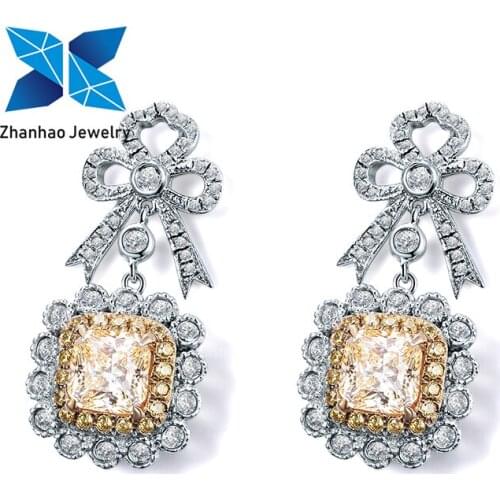 Zhanhao Jewelry Yellow Diamond Imitation Radiant Cut Lab Grown Latest Sterling Silver 925 21524 Earring Bow-Knot Designs