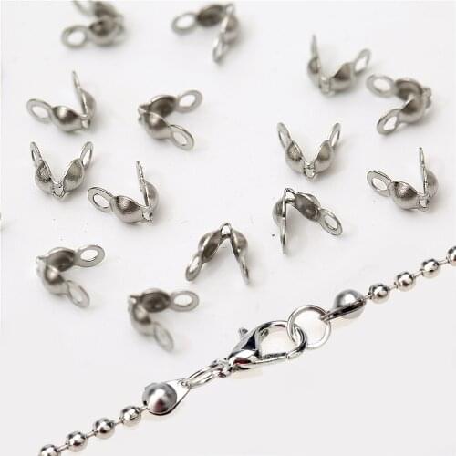 50pcs/lot 2.4mm Connector Clasp Stainless Steel Ball Chain Calotte End Crimps Beads Connector For DIY Jewelry Making Supplie