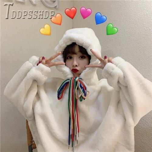 2019 Korean Autumn Winter Loose Thick Women Sweatshirt Imitation Lambswool Female Sweatshirts