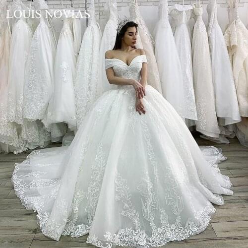 LOUIS NOVIAS Sexy Sweetheart Luxury Beading Ball Gown Wedding Dresses With Sleeves Long Train Wedding Gowns vestido de novia