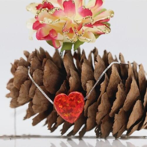 1pc/lot)2021 New Arrived Red OP45 Opal 12mm Synthetic Opal Heart Pendant Necklace 925 Sterling Silver Chain For Love Gift