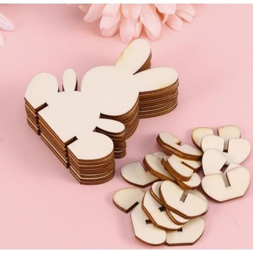 10PCs Easter Bunny Piece Innovative Cute 3D DIY Wooden Ornaments Home Decor Craft Bunny Easter Decoration