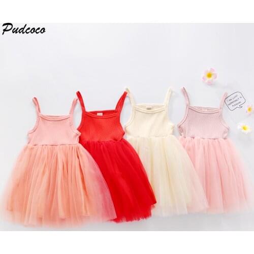 2020 Summer Girls Dress 0-5Y Toddler Baby Girl Sleeveless Knited Solid Pegeant Party Tulle Tutu Princess Dress 4 Colors Sundress