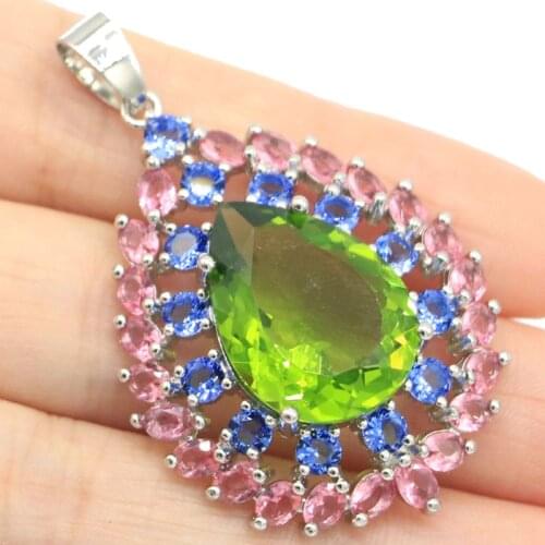 31x11mm Elegant Created London Blue Topaz Gift For Ladies Wedding Silver Pendant