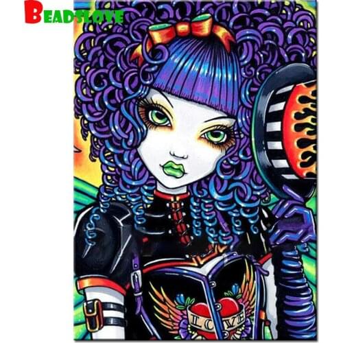 5D DIY Diamond Painting Purple curly girl Full Square Round Drill Diamond Embroidery Cross Stitch Rhinestone Mosaic Decor