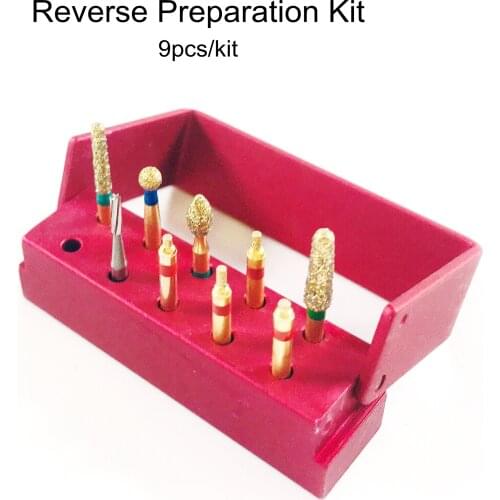 9pcs/Kit Dental Gold Diamond Burs Reverse Prepairation