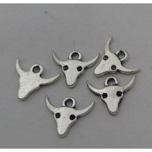 ALY 300 Pcs/lot Antique Silver Simple Oxhead Charms A0128 Cattle Horn Retro Charms Animal Accessory 14x10mm