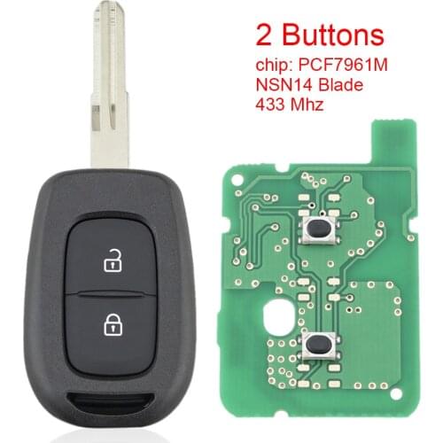 433MHz 2 Buttons Car Remote Key with PCF7961M Chip and NSN14 Blade Fit for Renault Symbol Trafic Dacia Duster Logan new