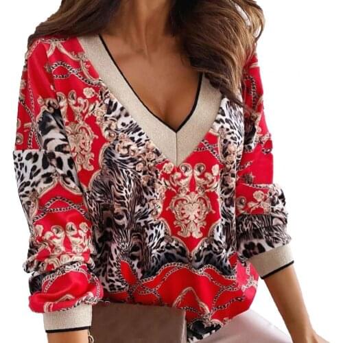 Blouse women 2021 Fashion Women Casual Retro V Neck Long Sleeve Floral Print Blouse Top Female Clothes Loose Shirt
