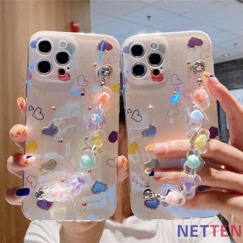 Cute Cartoon Love bracelet With Diamond Decoration Phone Case For iPhone 12 11 Pro Max X XR XS 7 8 Plus Protective Cover