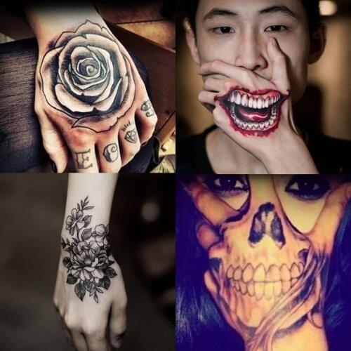 Black Henna Tattoo Stickers Flower Animals Butterfly Hand Back Body Makeup Waterproof Fake Tattoo for Woman Mens Flash Tattoos