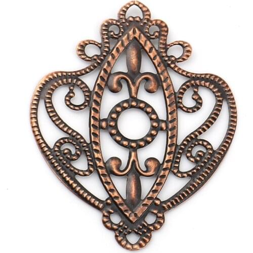 Doreen Box Iron Based Alloy Filigree Stamping Embellishments Drop Antique Copper Accessories 66mm(2 5/8") x 53mm(2 1/8"), 30 PCs