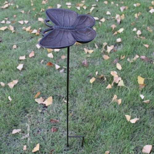 European Vintage Butterfly Shaped Cast Iron Bird Feeder with Long Bottom Plug Home Garden Decor Heavy Sturdy Metal Bird Bath