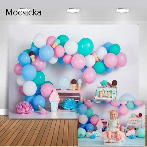 Ice Cream Birthday Backdrop for Photography Cake Smash Newborn Portrait Photo Background Studio Photocall Colorful Party Balloon