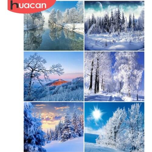 HUACAN Paint By Number Winter Drawing On Canvas Gift DIY Pictures By Numbers Forest Kits Hand Painted Painting Art Home Decor