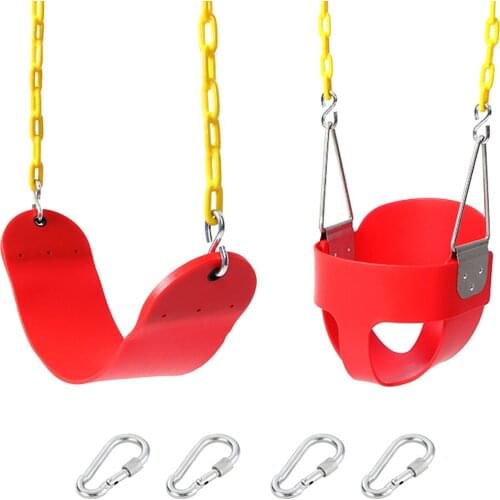 High Back Full Bucket Toddler Swing and Heavy Duty Swing Set with EVA Seats Plastic Coated Chain Snap Hooks and Carabiners