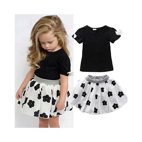 New Baby Girls Princess Outfits Dress T-shirt Blouse+Skirts Tutu 2pcs Outfits
