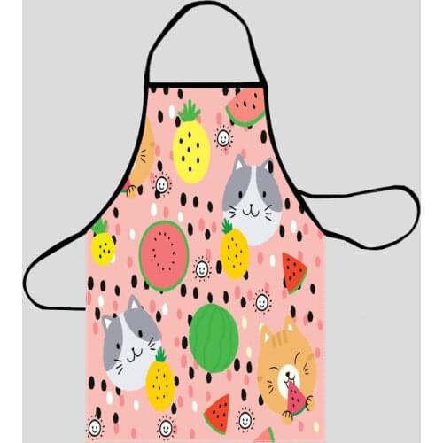 Cartoon CAT Pattern Kitchen Aprons For Women Oxford Fabric Cleaning Pinafore Home Cooking Accessories Apron