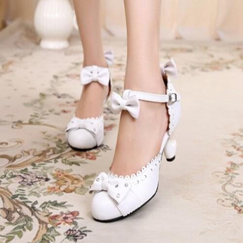 Lolita Japanese sweet princess color matching cute bow rhinestone high heels Vintage Sweet Lolita Shoes Kawaii Girl Tea Party