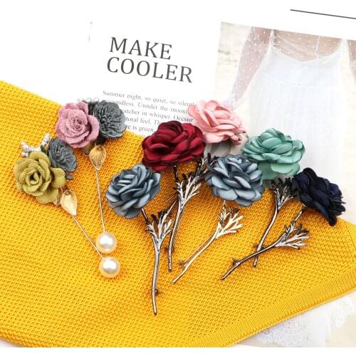 Trendy Suit Lapel Pin Rose Flower Breastpin Chain Brooch Jewelry For Man Women Wedding Party Banquet Corsage Accessory Gift