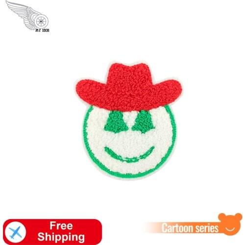 Chenille Patches Smile Man Iron on for Clothing Decorate Sewing Badges Towel Patch Embroidered Logo Appliques