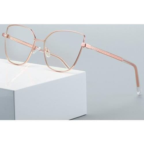 Lady Oversize Big Metal Cat Eye Myopia Ppresbyopia Prescription Glasses Woman Female Optical Eyeglasses Frame Rose Gold Red
