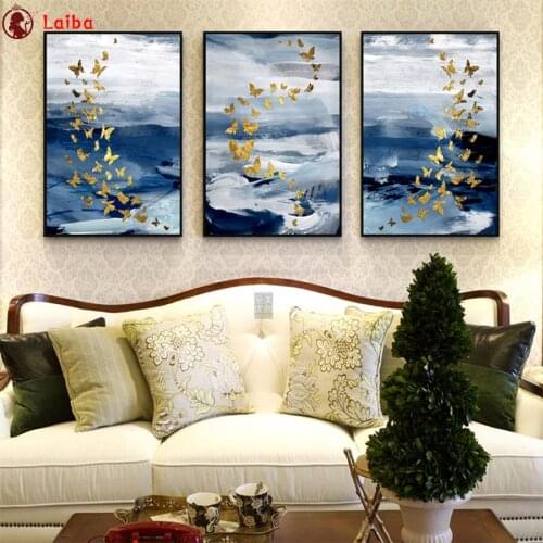 Full square Round drill Diamond embroidery Abstract art, golden butterfly 5D DIY diamond Painting Cross Stitch Mosaic3pcs