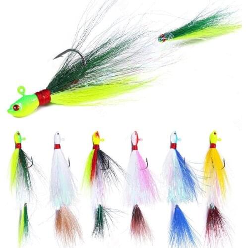 1Pcs 7g 10g 14g 21g 28g 42g Fishing Lure Metal Jig Hook Bait Lead Hook Deer Hair Feather Hook Beard Pesca Jigging Lure 6 Colors