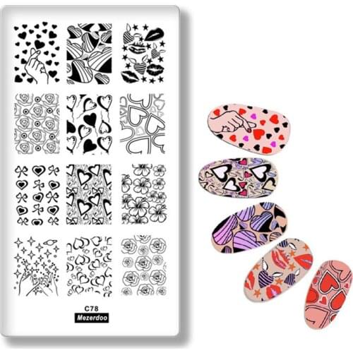 Love Heart Series Nail Stamp Stamping Image Plate Print Classic Sexy Lip Hand In Hand Patterns Steel Nail Art Stamp Template C78