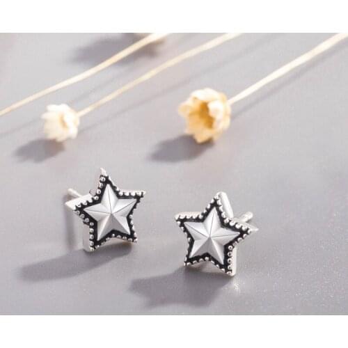 925 Sterling Silver Vintage Star Stud Earrings For Women Wedding Brincos pendientes mujer moda 2019 EH1197