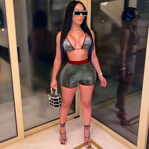 2021 Best Quality Famous Brand 2 pcs Women Set Solid V-neck Strapless Short Tops and Shorts Sexy Club Outfits