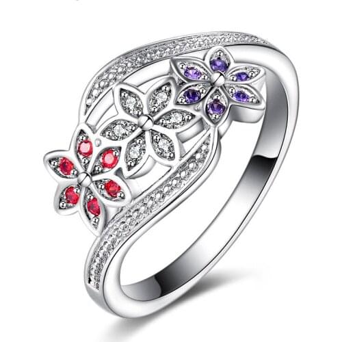 Bijoux bague Femme Engagement Ring Crystal Flower Wedding silver color Rings For Women Jewelry Accessories Plata anillos mujer
