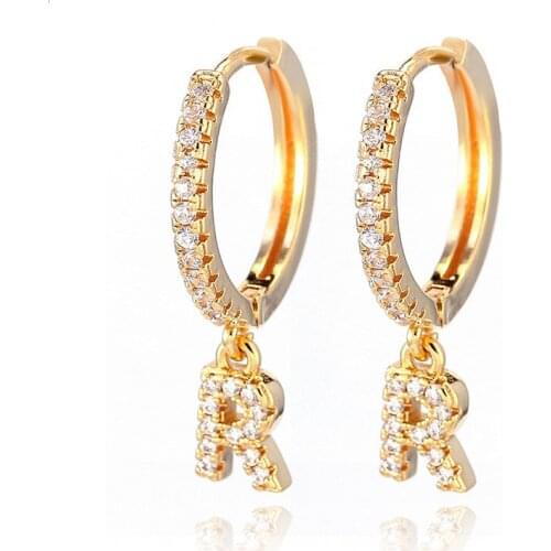 1 Pair Fashion Cute Initial A-z Letter Earrings Mirco Crystal Gold For Women Alphabet Small Hoop Earings Fashion Jewellery