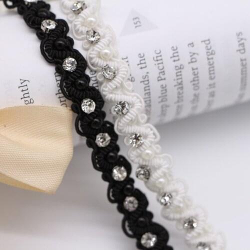 10Yards 10mm Rhinestone Chain Wave Shape Pearl Crystal Sew On Lace Trim Ribbons Wedding Dress Decoration Costume Applique